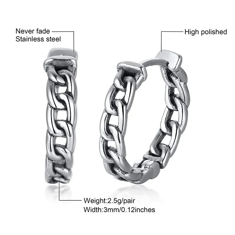 Cuban Link Hoop Earrings for Men