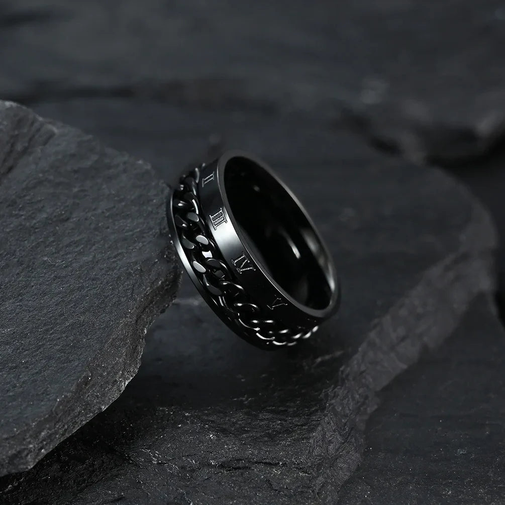 Numerals Rotating Chain Black Ring