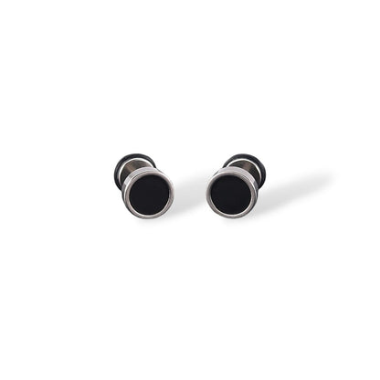 Round Black Oil Drip Stud Earrings