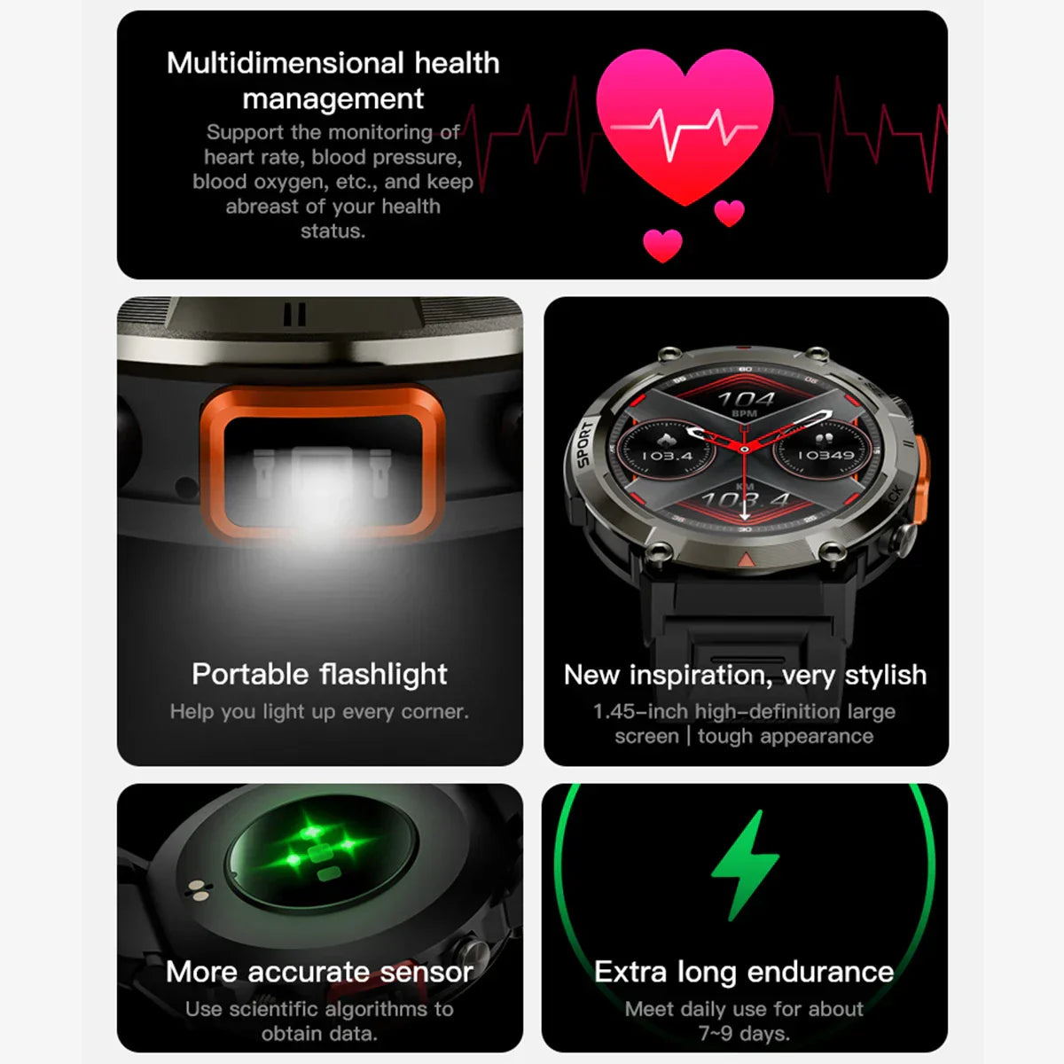 1.45-Inch TFT Display, Fitness Tracker, Bluetooth Call