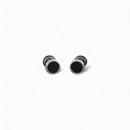 Round Black Oil Drip Stud Earrings