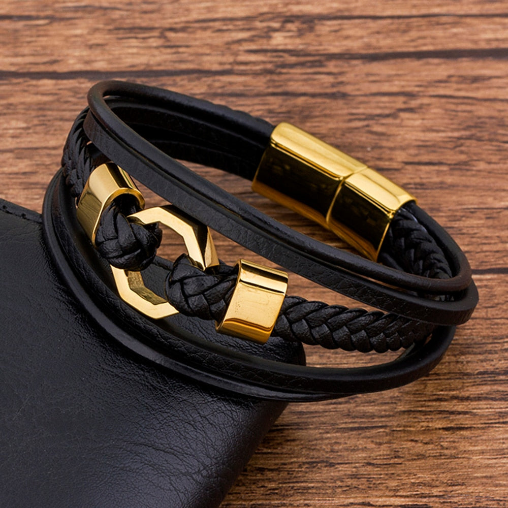 Tendy Braided Rope Stainless Steel Leather Bracelet